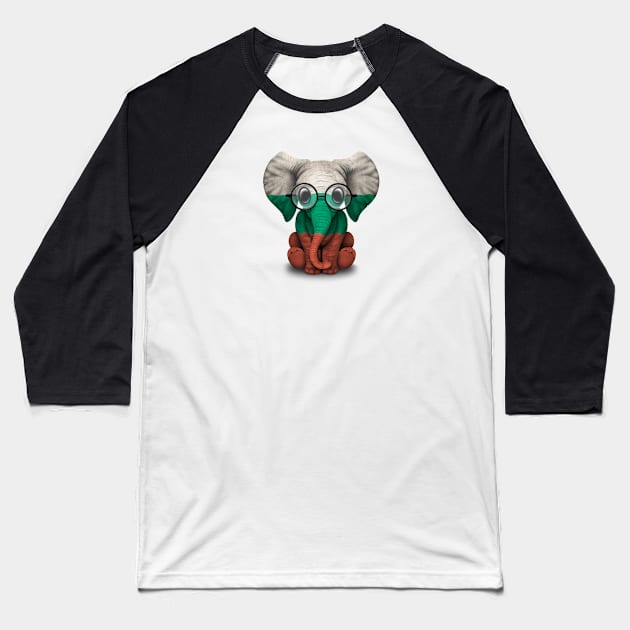 Baby Elephant with Glasses and Bulgarian Flag Baseball T-Shirt by jeffbartels